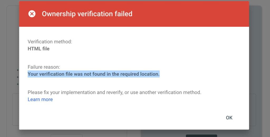 ownership verification failed